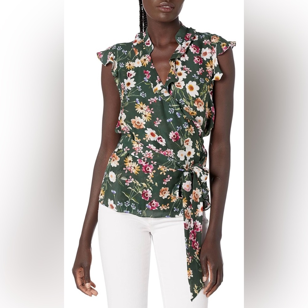 Parker Women's Miranda Cap Sleeve Wrap Floral Blouse Size Small